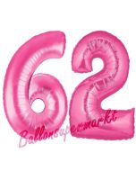 Zahl 62, Pink, Luftballons aus Folie zum 62. Geburtstag, 100 cm, inklusive Helium