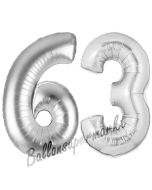 Zahl 63, Silber, Luftballons aus Folie zum 63. Geburtstag, 100 cm, inklusive Helium