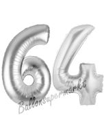 Zahl 64, Silber, Luftballons aus Folie zum 64. Geburtstag, 100 cm, inklusive Helium