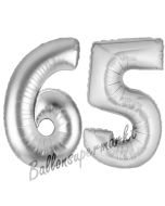 Zahl 65, Silber, Luftballons aus Folie zum 65. Geburtstag, 100 cm, inklusive Helium