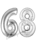 Zahl 68, Silber, Luftballons aus Folie zum 68. Geburtstag, 100 cm, inklusive Helium