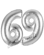 Zahl 69, Silber, Luftballons aus Folie zum 69. Geburtstag, 100 cm, inklusive Helium