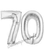 Zahl 70, Silber, Luftballons aus Folie zum 70. Geburtstag