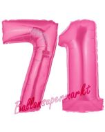 Zahl 71, Pink, Luftballons aus Folie zum 71. Geburtstag, 100 cm, inklusive Helium