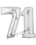 Zahl 71, Silber, Luftballons aus Folie zum 71. Geburtstag, 100 cm, inklusive Helium
