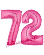 Zahl 72, Pink, Luftballons aus Folie zum 72. Geburtstag, 100 cm, inklusive Helium