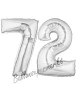 Zahl 72, Silber, Luftballons aus Folie zum 72. Geburtstag, 100 cm, inklusive Helium
