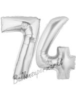 Zahl 74, Silber, Luftballons aus Folie zum 74 Geburtstag, 100 cm, inklusive Helium