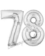 Zahl 78 Silber, Luftballons aus Folie zum 78. Geburtstag, 100 cm, inklusive Helium