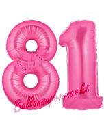 Zahl 81, Pink, Luftballons aus Folie zum 81. Geburtstag, 100 cm, inklusive Helium
