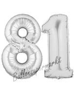 Zahl 81 Silber, Luftballons aus Folie zum 81. Geburtstag, 100 cm, inklusive Helium