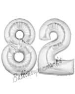 Zahl 82 Silber, Luftballons aus Folie zum 82. Geburtstag, 100 cm, inklusive Helium