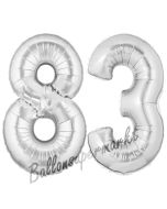 Zahl 83 Silber, Luftballons aus Folie zum 83. Geburtstag, 100 cm, inklusive Helium