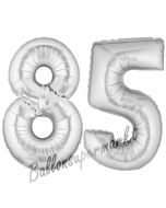 Zahl 85 Silber, Luftballons aus Folie zum 85. Geburtstag, 100 cm, inklusive Helium