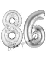 Zahl 86 Silber, Luftballons aus Folie zum 86. Geburtstag, 100 cm, inklusive Helium