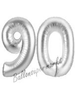 Zahl 90, Silber, Luftballons aus Folie zum 90. Geburtstag