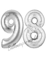 Zahl 98 Silber, Luftballons aus Folie zum 98. Geburtstag, 100 cm, inklusive Helium
