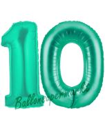 Zahl 10, Aquamarin, Luftballons aus Folie zum 10. Geburtstag, 100 cm, inklusive Helium 