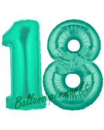 Zahl 18, Aquamarin, Luftballons aus Folie zum 18. Geburtstag, 100 cm, inklusive Helium