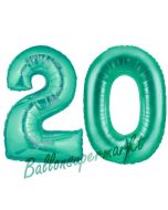 Zahl 20, Aquamarin, Luftballons aus Folie zum 20. Geburtstag, 100 cm, inklusive Helium 