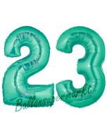Zahl 23, Aquamarin, Luftballons aus Folie zum 23. Geburtstag, 100 cm, inklusive Helium