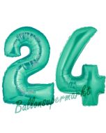 Zahl 24, Aquamarin, Luftballons aus Folie zum 24. Geburtstag, 100 cm, inklusive Helium