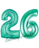 Zahl 26, Aquamarin, Luftballons aus Folie zum 26. Geburtstag, 100 cm, inklusive Helium