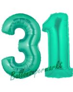 Zahl 31, Aquamarin, Luftballons aus Folie zum 31. Geburtstag, 100 cm, inklusive Helium