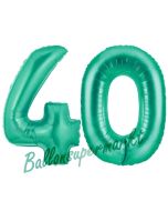 Zahl 40, Aquamarin, Luftballons aus Folie zum 40. Geburtstag