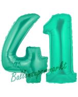 Zahl 41 Aquamarin, Luftballons aus Folie zum 41. Geburtstag, 100 cm, inklusive Helium
