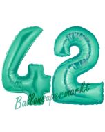 Zahl 42 Aquamarin, Luftballons aus Folie zum 42. Geburtstag, 100 cm, inklusive Helium