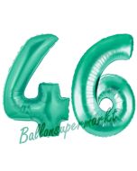 Zahl 46 Aquamarin, Luftballons aus Folie zum 46. Geburtstag, 100 cm, inklusive Helium