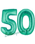 Zahl 50, Aquamarin, Luftballons aus Folie zum 50. Geburtstag