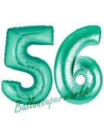 Zahl 56 Aquamarin, Luftballons aus Folie zum 56. Geburtstag, 100 cm, inklusive Helium