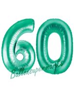 Zahl 60, Aquamarin, Luftballons aus Folie zum 60. Geburtstag