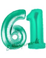 Zahl 61Aquamarin, Luftballons aus Folie zum 61. Geburtstag, 100 cm, inklusive Helium