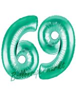 FHGE-NG40-aquam-6-+-NG40-aquamZahl 69 Aquamarin, Luftballons aus Folie zum 69. Geburtstag, 100 cm, inklusive Helium9