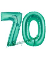 Zahl 70, Aquamarin, Luftballons aus Folie zum 70. Geburtstag