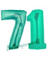 Zahl 71Aquamarin, Luftballons aus Folie zum 71. Geburtstag, 100 cm, inklusive Helium