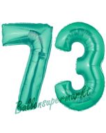Zahl 73 Aquamarin, Luftballons aus Folie zum 73. Geburtstag, 100 cm, inklusive Helium