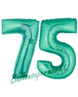 Zahl 75 Aquamarin, Luftballons aus Folie zum 75. Geburtstag, 100 cm, inklusive Helium