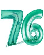 Zahl 76 Aquamarin, Luftballons aus Folie zum 47. Geburtstag, 100 cm, inklusive Helium