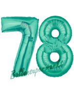 Zahl 78 Aquamarin, Luftballons aus Folie zum 78. Geburtstag, 100 cm, inklusive Helium