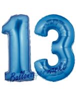 Zahl 13 Blau, Luftballons aus Folie zum 13. Geburtstag, 100 cm, inklusive Helium