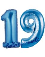 Zahl 19 Blau, Luftballons aus Folie zum 19. Geburtstag, 100 cm, inklusive Helium