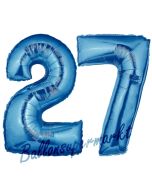 Zahl 27, Blau, Luftballons aus Folie zum 27. Geburtstag, 100 cm, inklusive Helium