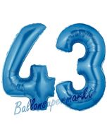 Zahl 43, Blau, Luftballons aus Folie zum 43. Geburtstag, 100 cm, inklusive Helium
