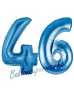 Zahl 46, Blau, Luftballons aus Folie zum 46. Geburtstag, 100 cm, inklusive Helium