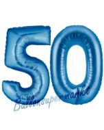 Zahl 50, Blau, Luftballons aus Folie zum 50. Geburtstag