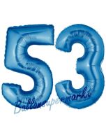 Zahl 53, Blau, Luftballons aus Folie zum 53. Geburtstag, 100 cm, inklusive Helium